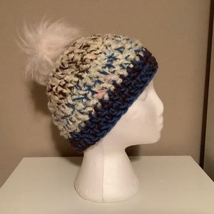 Crocheted multicolored ladies winter hat with Pom Pom